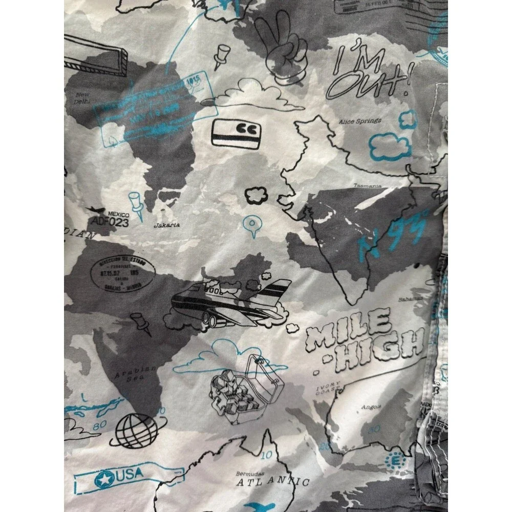 Y2K Ecko Unltd Cargo Shorts Men 38 Mile High All Over Print WhiteBlue Gray White